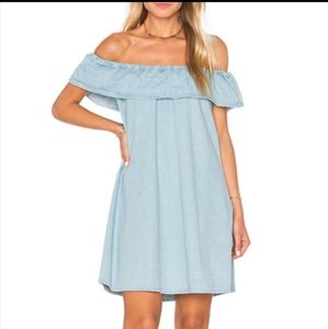 MOTEL ROCKES REVOLVE MINI DENIM OFF SHOULDER DRESS SMALL